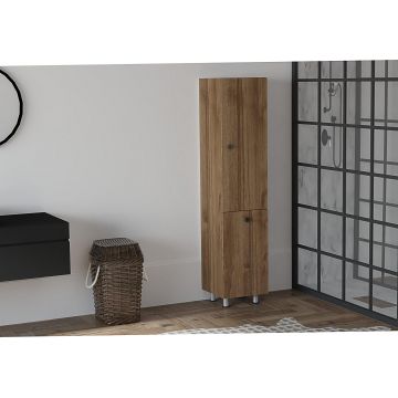 Dulap de baie Lipa cu cos de rufe, Nuc - Alb, 35x155x32 cm
