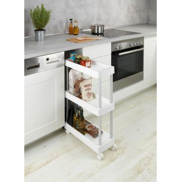 Raft mobil pentru baie, Wenko, Mino Cart, 18 x 45 x 80 cm, aluminiu/polipropilena, alb