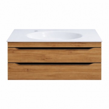 Set dulap baie 101 cm, finisaj stejar cu lavoar inclus din compozit Kolpasan Malaya