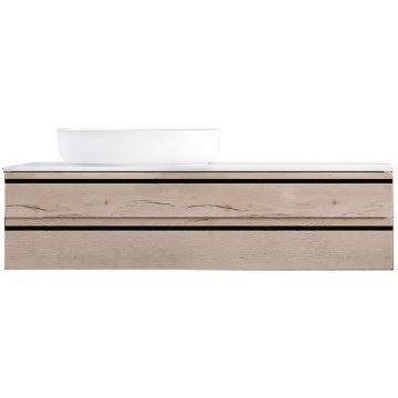 Dulap baie suspendat KolpaSan Alexis, 120 cm, pentru lavoar pe blat, stejar