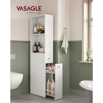Dulap ingust pentru baie Slim, Vasagle, 40x18x134.4 cm, MDF, gri