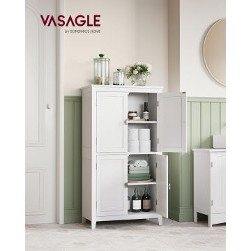 Dulap pentru baie, Vasagle, 60x30x110 cm, max 136 kg, MDF, alb