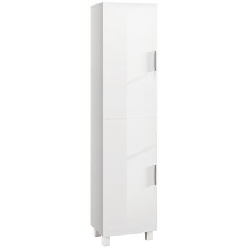 HOMCOM Dulap Baie Modern, Dulap Înalt de Baie cu Două Uși și Rafturi Reglabile din Lemn, 40x30x167,5 cm, Alb Lucios | Aosom Romania