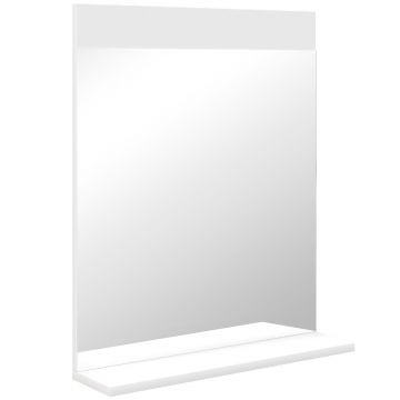 HOMCOM Oglindă de Baie pentru Perete în Stil Modern, Oglindă de Baie cu Raft, 50x12x60 cm, Alb | Aosom Romania