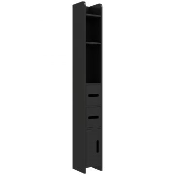 Kleankin Dulap Înalt de Baie cu Rafturi și Dulapuri, Mobilier Baie Înalt Spațiu de Depozitare, din Lemn, 15x17x120 cm, Negru | Aosom Romania