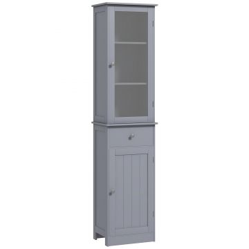 Kleankin Mobilier de Baie cu Spațiu de Depozitare Transparent, Dulăpior, Sertar și Rafturi Reglabile, 40x27x171,5 cm, Gri | Aosom Romania