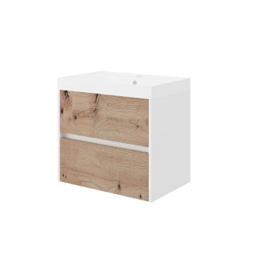 Set mobilier cu lavoar Fluminia, Fiori 60, cu sertare soft close, stejar