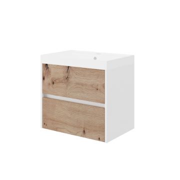 Set mobilier riflat cu lavoar Fluminia Fiori 60 cu sertare soft close Stejar