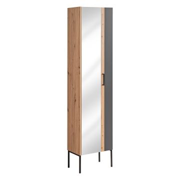 Dulap baie inalt, cu oglinda, 1 usa, picioare metalice, Madera Grafit / Stejar, l45xA30xH170 cm Dulap baie inalt, cu oglinda, 1 usa, picioare metalice, Madera Grafit / Stejar, l45xA30xH170 cm