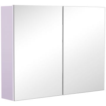 HOMCOM Dulapior de Baie cu Oglinda si 3 Rafturi din MDF Violet 80 x 60 x 15cm | Aosom Romania