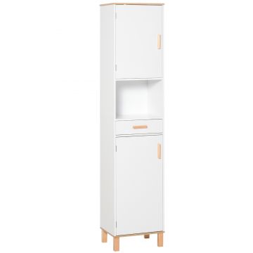 kleankin Dulap Coloana Space Saver din Lemn pentru Baie Alb | Aosom Romania