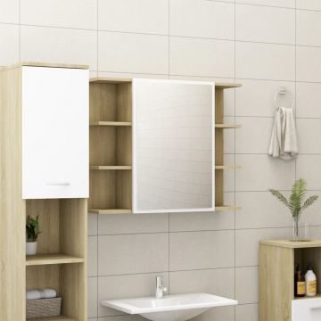 vidaXL Dulap baie cu oglindă, alb/stejar Sonoma, 80 x 20,5 x 64 cm PAL