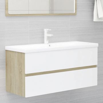 vidaXL Dulap de chiuvetă, alb și stejar Sonoma, 100x38,5x45 cm, PAL vidaXL Dulap de chiuvetă, alb și stejar Sonoma, 100x38,5x45 cm, PAL