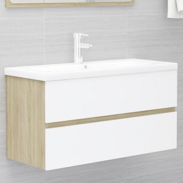 vidaXL Dulap de chiuvetă, alb și stejar Sonoma, 90x38,5x45 cm, PAL