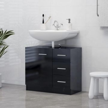 vidaXL Mască de chiuvetă, negru extralucios, 63 x 30 x 54 cm, PAL vidaXL Mască de chiuvetă, negru extralucios, 63 x 30 x 54 cm, PAL