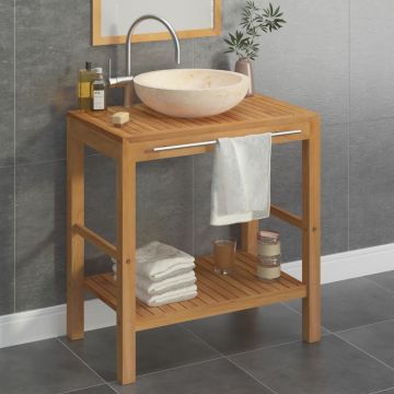 vidaXL Măsuță toaletă, lemn masiv de tec, cu chiuvetă de marmură, crem