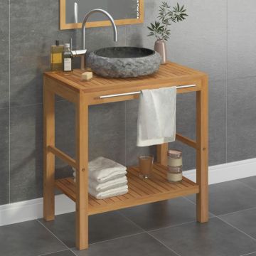 vidaXL Măsuță toaletă, lemn masiv de tec, cu chiuvetă marmură, negru