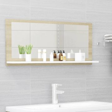 vidaXL Oglindă de baie, alb și stejar sonoma, 90x10,5x37 cm, PAL