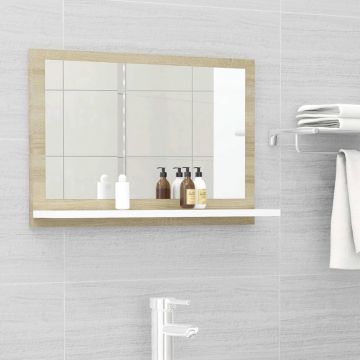 vidaXL Oglindă de baie, alb/stejar sonoma, 60 x 10,5 x 37 cm, PAL
