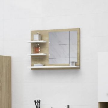 vidaXL Oglindă de baie, alb/stejar Sonoma, 60 x 10,5 x 45 cm PAL