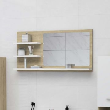 vidaXL Oglindă de baie, alb/stejar Sonoma, 90 x 10,5 x 45 cm, PAL