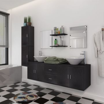 vidaXL Set mobilier baie 11 piese, chiuvete și robinete incluse, negru
