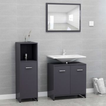 vidaXL Set mobilier baie, 3 piece, gri extralucios, PAL vidaXL Set mobilier baie, 3 piece, gri extralucios, PAL