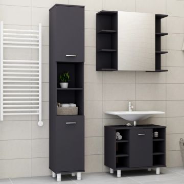 vidaXL Set mobilier baie, 3 piece, gri, PAL vidaXL Set mobilier baie, 3 piece, gri, PAL