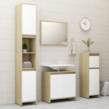 vidaXL Set mobilier baie, 4 piese, alb și stejar Sonoma, PAL vidaXL Set mobilier baie, 4 piese, alb și stejar Sonoma, PAL