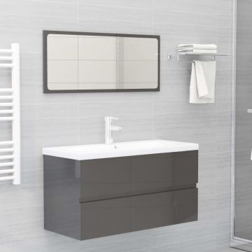 vidaXL Set mobilier de baie, 2 piese, gri extralucios, PAL