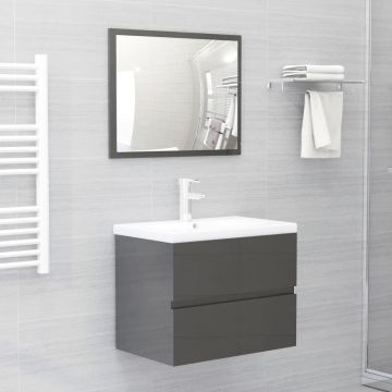 vidaXL Set mobilier de baie, 2 piese, gri extralucios, PAL