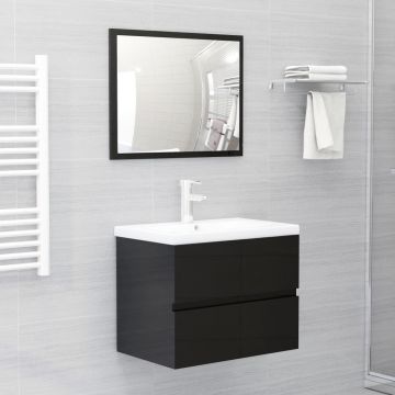 vidaXL Set mobilier de baie, 2 piese, negru extralucios, PAL vidaXL Set mobilier de baie, 2 piese, negru extralucios, PAL