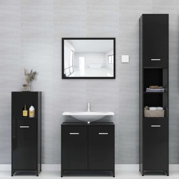 vidaXL Set mobilier de baie, 4 piese, negru extralucios, PAL vidaXL Set mobilier de baie, 4 piese, negru extralucios, PAL