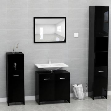vidaXL Set mobilier de baie, negru extralucios, PAL vidaXL Set mobilier de baie, negru extralucios, PAL