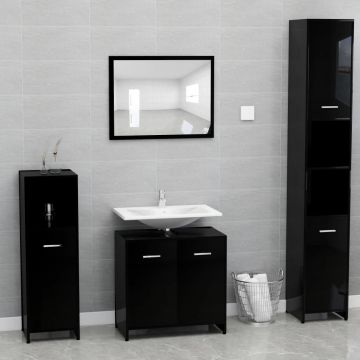 vidaXL Set mobilier de baie, negru extralucios, PAL