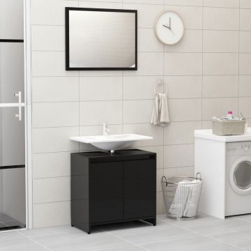 vidaXL Set mobilier de baie, negru extralucios, PAL