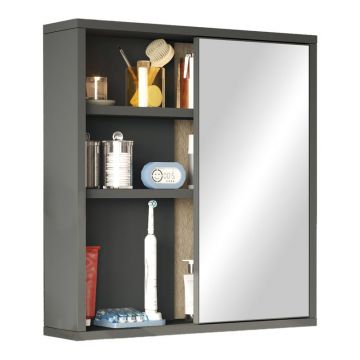 Cabinete de baie Bagno cu oglindă pakoworld în nuanță antracită 60x14.5x63.6cm 15x60