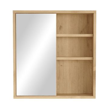 Dulap baie Bagno cu oglindă și lustră Pakoworld în nuanță Naturală 60x14.5x63.6cm 15x60