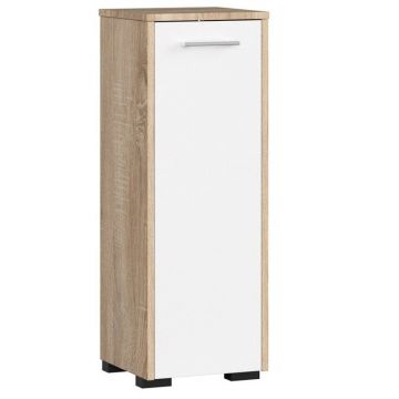 Dulap baie, placa laminata, 2 rafturi, alb si stejar Sonoma, 30x30x85 cm