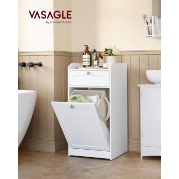 Dulap de baie cu cos de rufe integrat, Vasagle, 40x40x80 cm, MDF/poliester, alb cloud