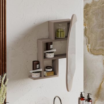 Dulap de baie, Decortie, Cloud Storage Bathroom Wall Mirror, 60x75x13 cm, PAL, Mocha