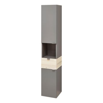 Dulap de baie gri-în culoare naturală cu aspect de lemn de pin 170x30 cm Quickset 394 – Pelipal