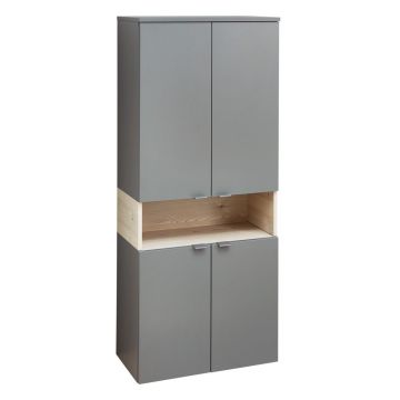 Dulap de baie gri-în culoare naturală înalt/suspendat cu aspect de lemn de pin 142x60 cm Quickset 394 – Pelipal