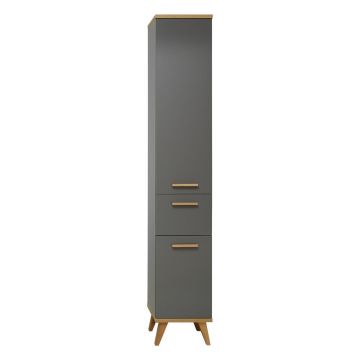 Dulap de baie gri înalt-îngust cu aspect de lemn de stejar 35,5x205 cm Quickset 924 – Pelipal