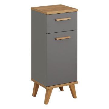 Dulap de baie gri jos cu aspect de lemn de stejar 35,5x89,5 cm Quickset 924 – Pelipal