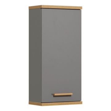 Dulap de baie gri suspendat cu aspect de lemn de stejar 35,5x74,5 cm Quickset 924 – Pelipal