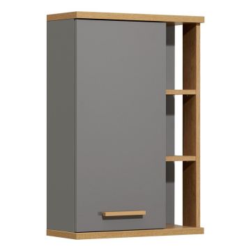 Dulap de baie gri suspendat cu aspect de lemn de stejar 50,5x74,5 cm Quickset 924 – Pelipal