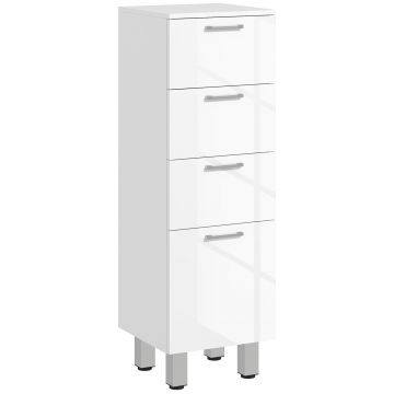 Dulap de baie kleankin, Badschrank, 4 sertare, placă de particule, lucios, alb | Aosom Romania