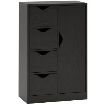 HOMCOM Bufet de depozitare comod 1 ușă și 4 sertare, din lemn, pentru living, bucătărie, intrare, sufragerie, negru | Aosom Romania