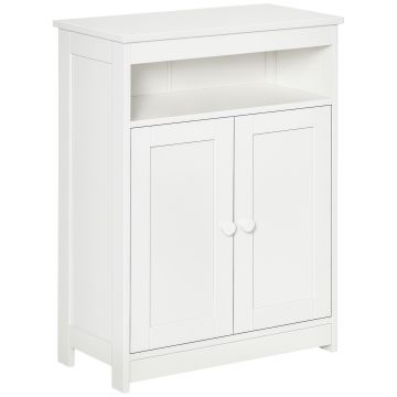 HOMCOM Dulap Auxiliar de Baie cu 2 Uși Raft Interior Ajustabil și Compartiment Deschis Mobilier de Baie pentru Sufragerie Bucătărie 60x30x80 cm Alb | Aosom Romania